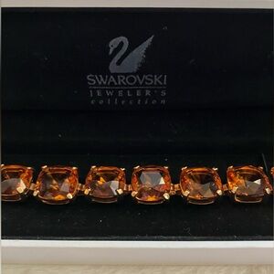 Vintage Swarovski Gold Bracelet with Orange Crystals in Original Box